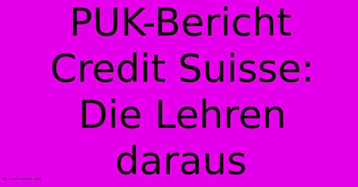 PUK-Bericht Credit Suisse:  Die Lehren Daraus