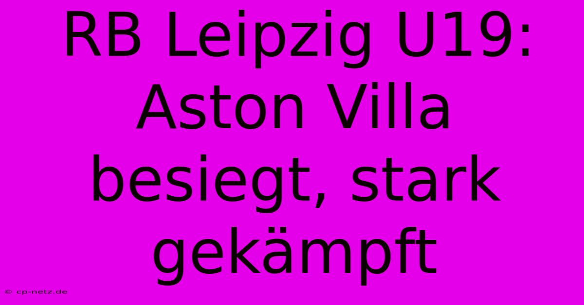 RB Leipzig U19: Aston Villa Besiegt, Stark Gekämpft