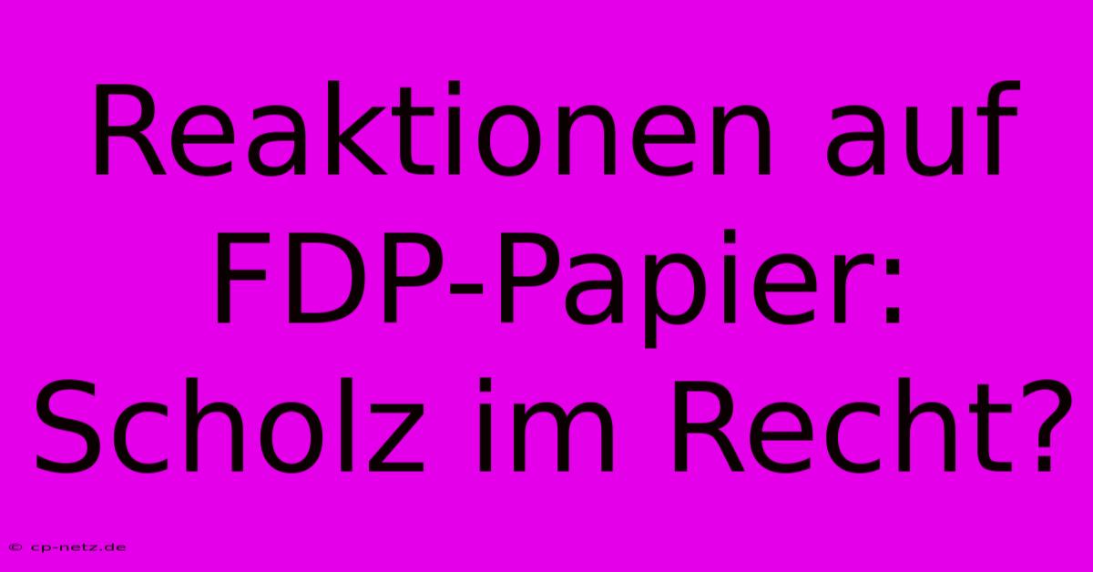 Reaktionen Auf FDP-Papier: Scholz Im Recht?