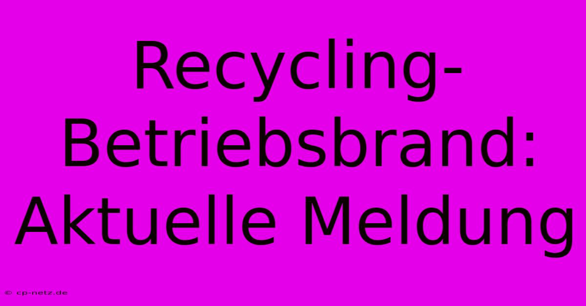 Recycling-Betriebsbrand: Aktuelle Meldung