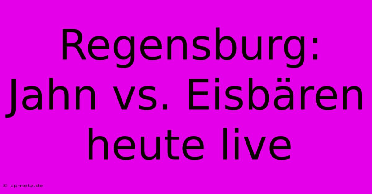 Regensburg: Jahn Vs. Eisbären Heute Live