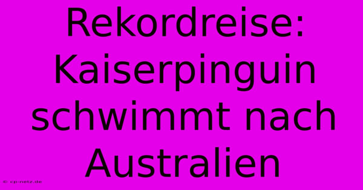 Rekordreise: Kaiserpinguin Schwimmt Nach Australien