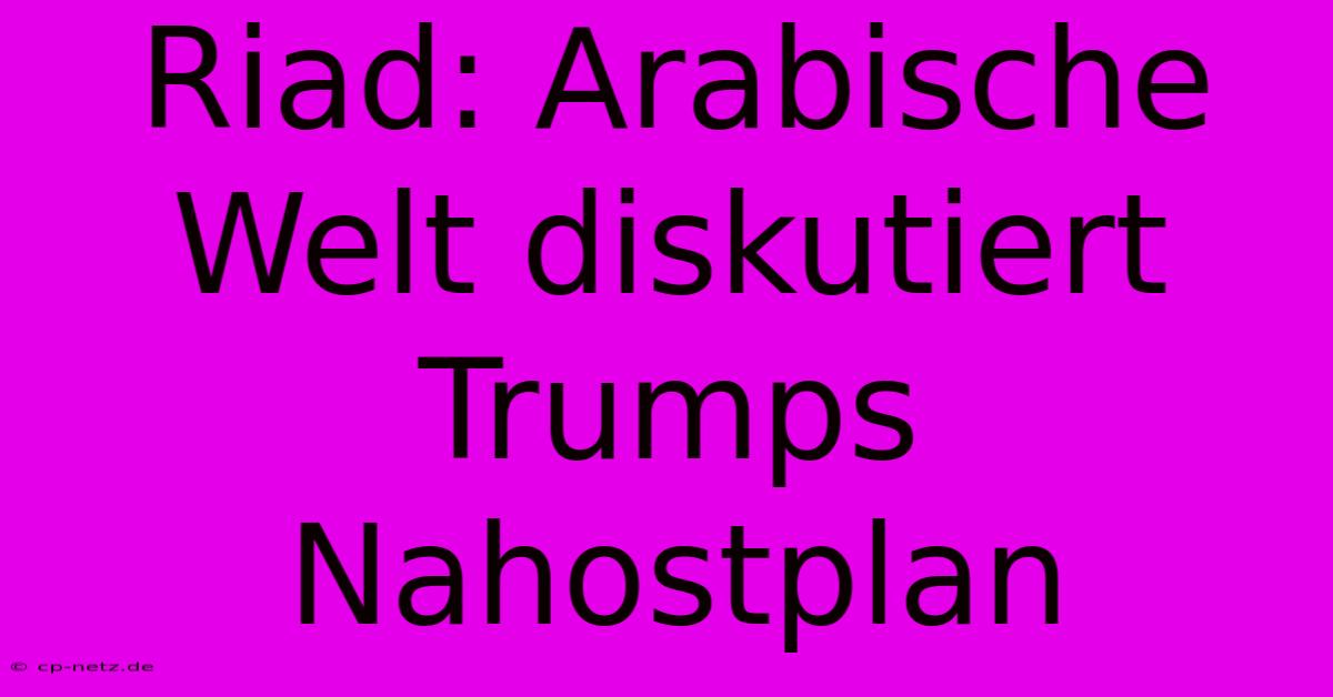 Riad: Arabische Welt Diskutiert Trumps Nahostplan 