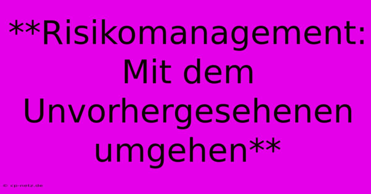 **Risikomanagement:  Mit Dem Unvorhergesehenen Umgehen**