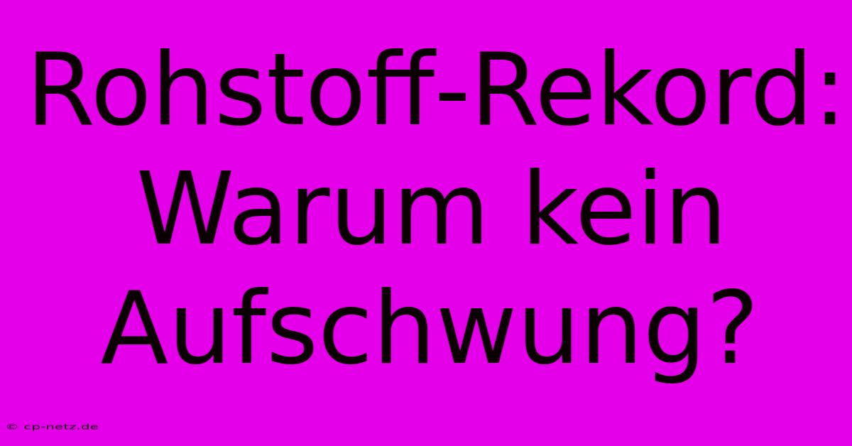 Rohstoff-Rekord: Warum Kein Aufschwung?