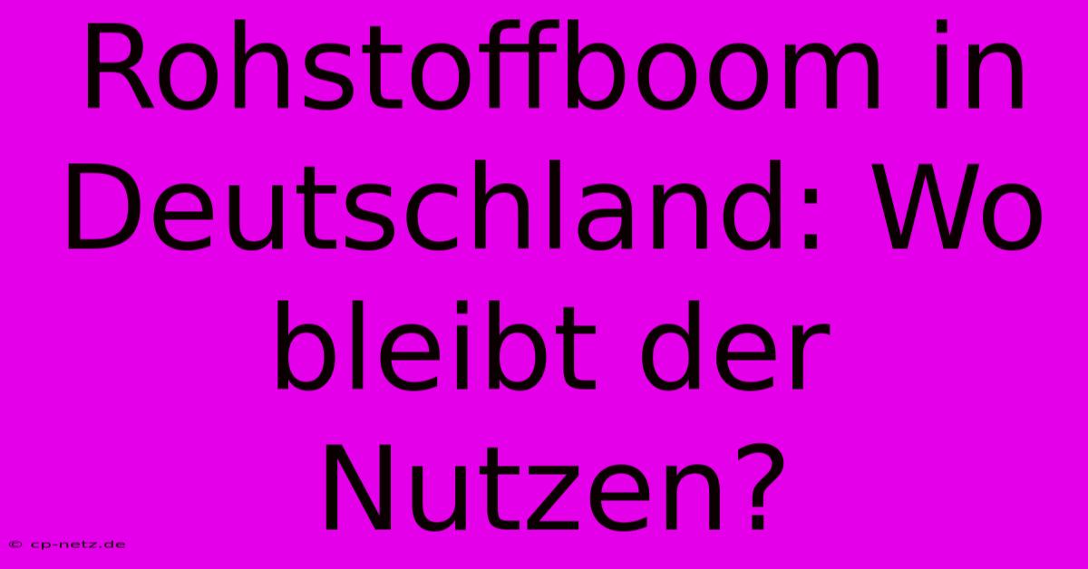 Rohstoffboom In Deutschland: Wo Bleibt Der Nutzen?