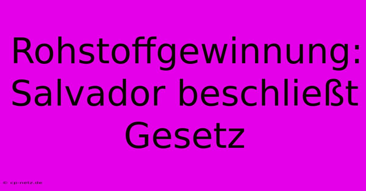 Rohstoffgewinnung:  Salvador Beschließt Gesetz