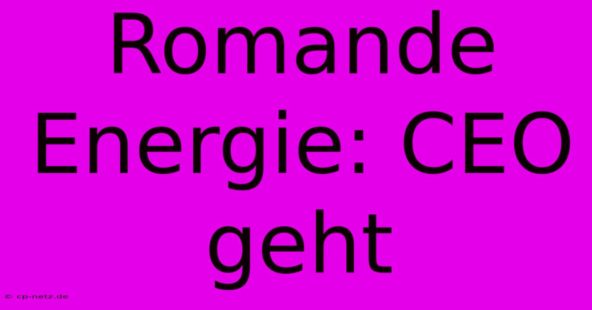 Romande Energie: CEO Geht