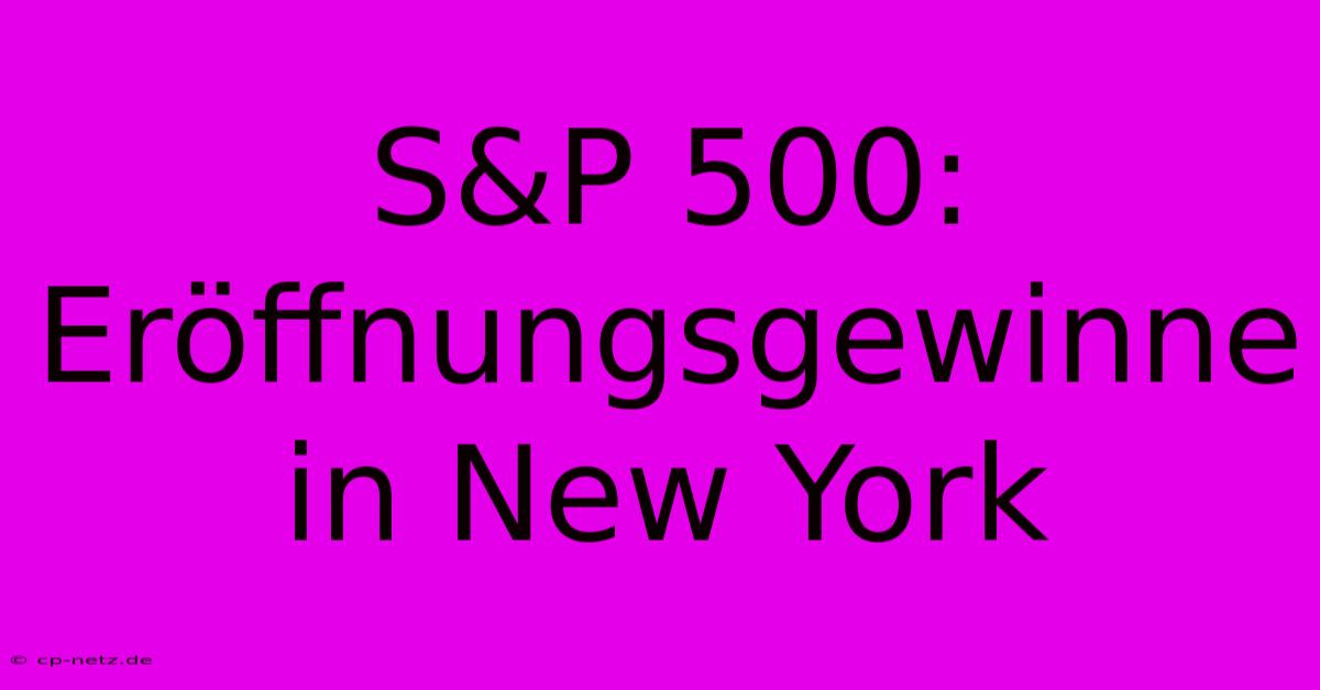 S&P 500: Eröffnungsgewinne In New York