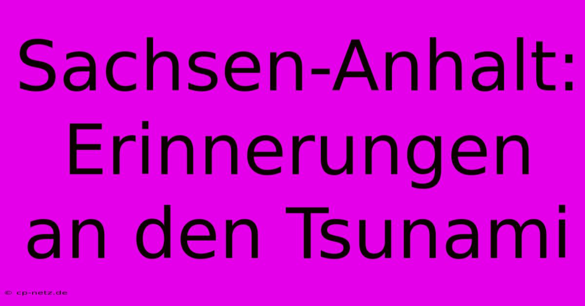 Sachsen-Anhalt: Erinnerungen An Den Tsunami