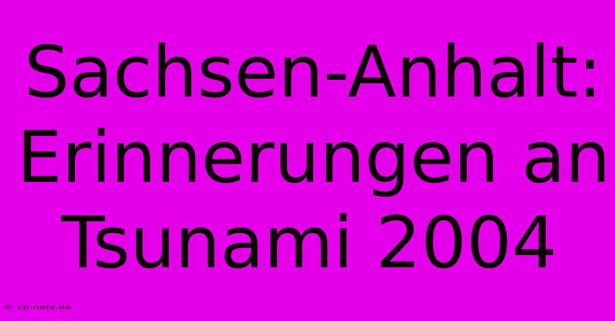 Sachsen-Anhalt: Erinnerungen An Tsunami 2004