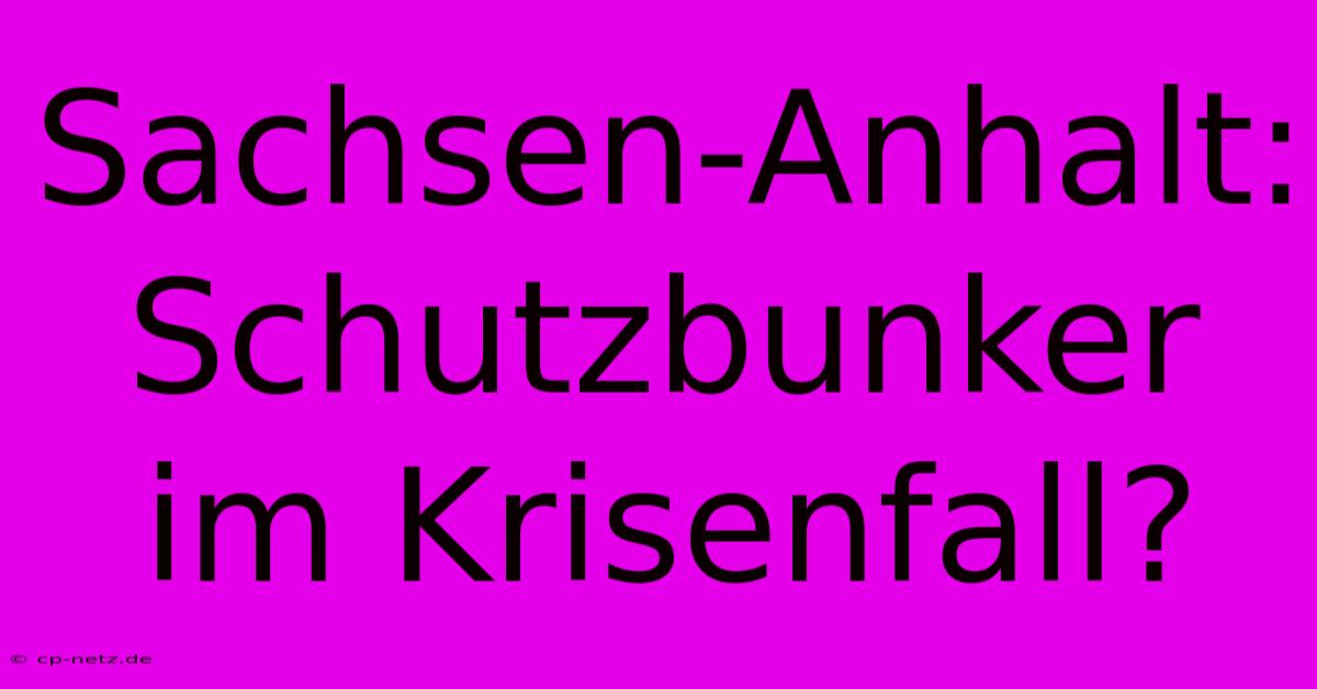 Sachsen-Anhalt: Schutzbunker Im Krisenfall?