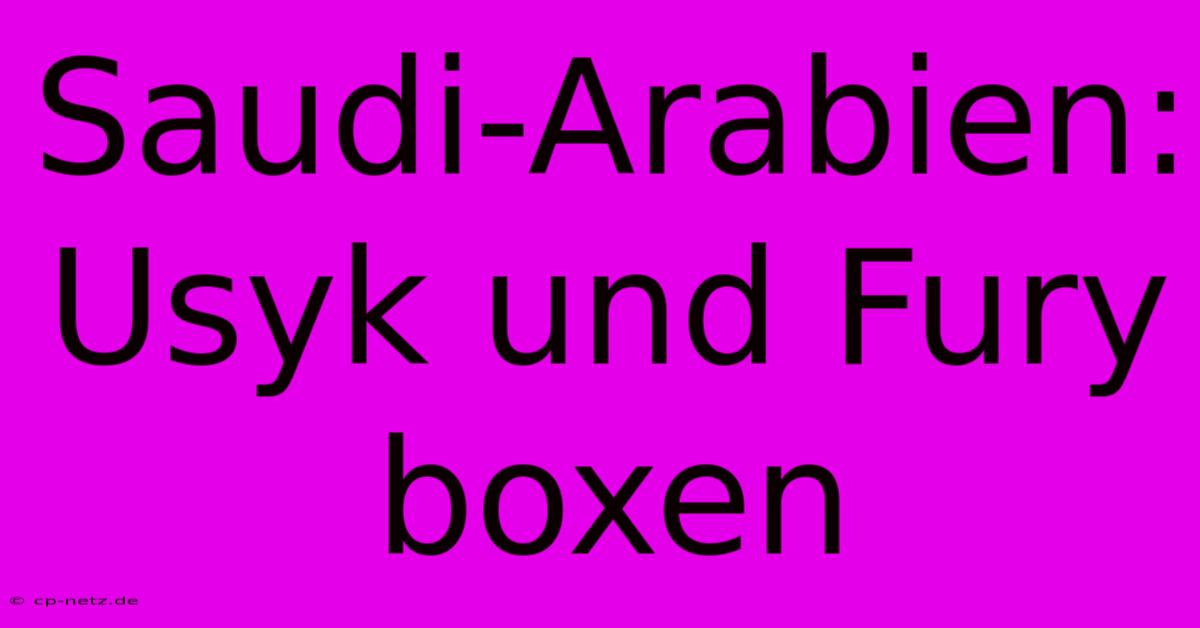 Saudi-Arabien: Usyk Und Fury Boxen