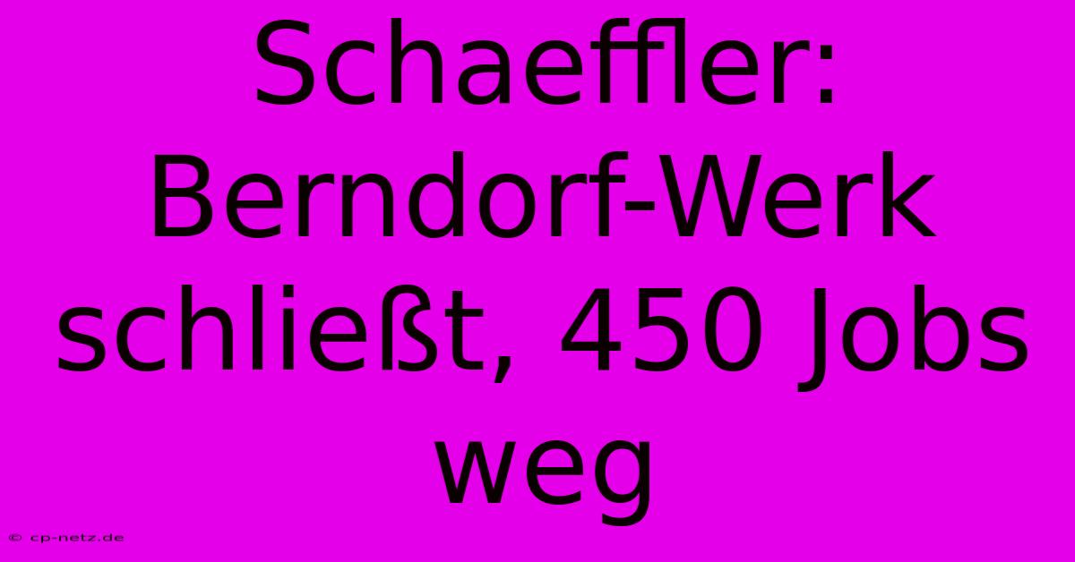 Schaeffler: Berndorf-Werk Schließt, 450 Jobs Weg