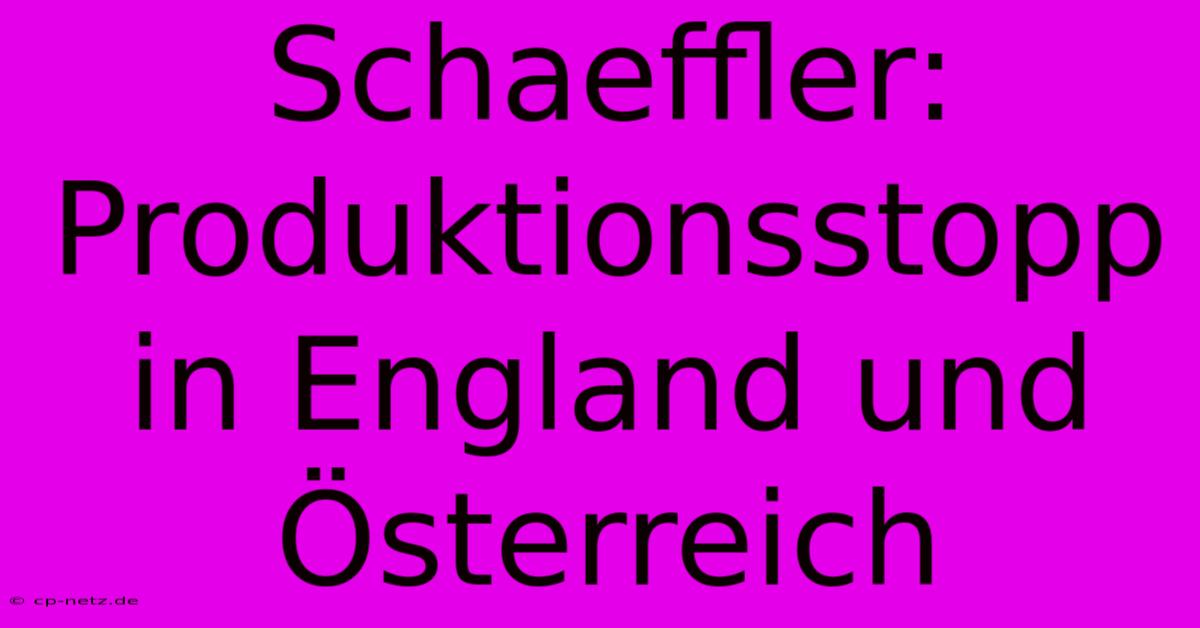 Schaeffler: Produktionsstopp In England Und Österreich