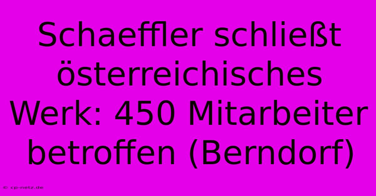 Schaeffler Schließt Österreichisches Werk: 450 Mitarbeiter Betroffen (Berndorf)