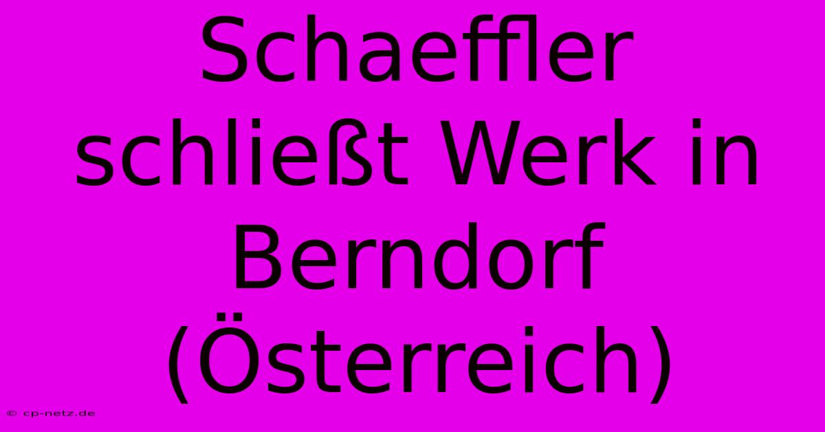 Schaeffler Schließt Werk In Berndorf (Österreich)