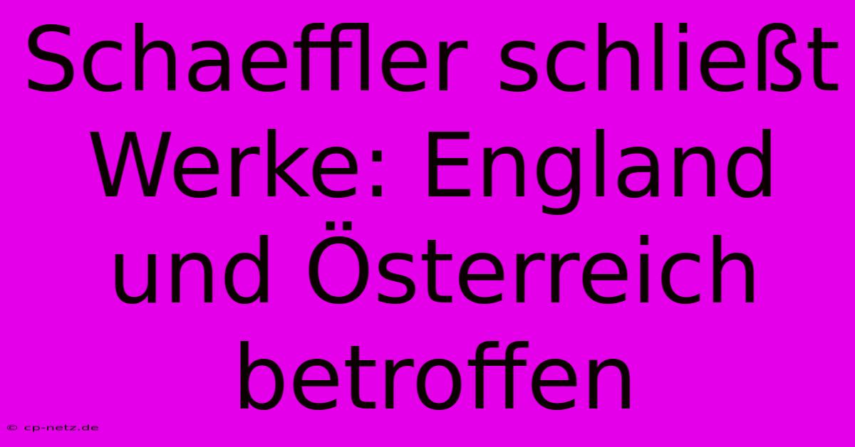 Schaeffler Schließt Werke: England Und Österreich Betroffen