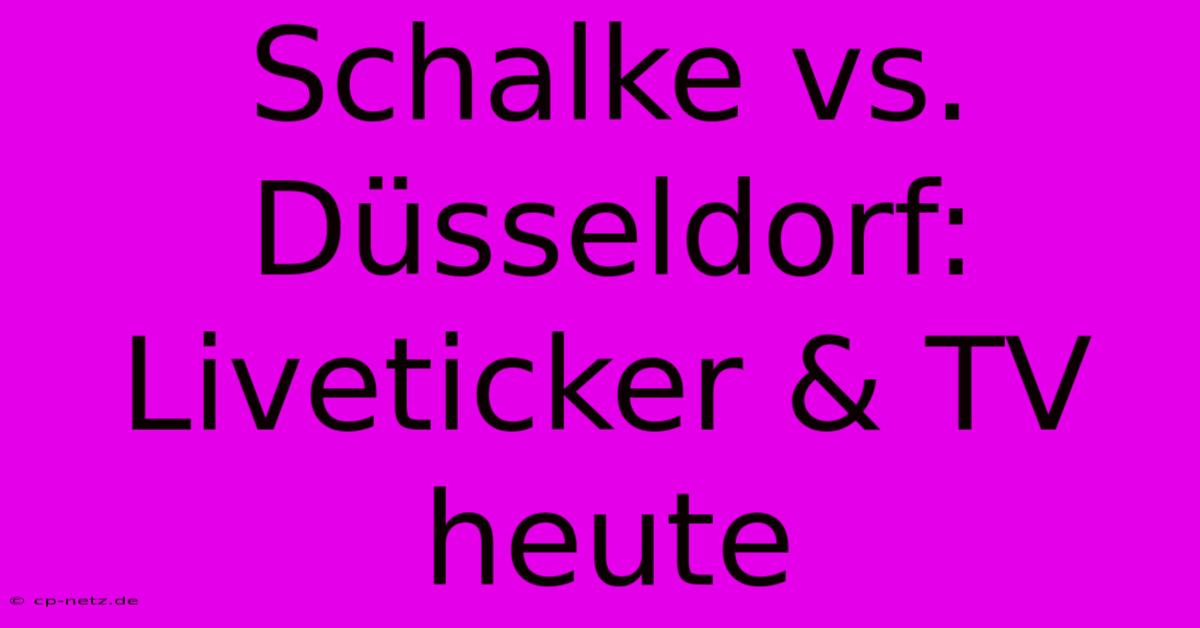 Schalke Vs. Düsseldorf: Liveticker & TV Heute