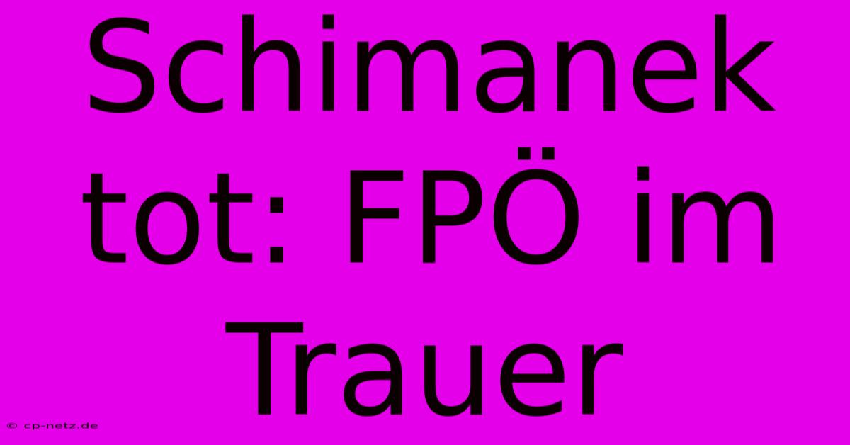 Schimanek Tot: FPÖ Im Trauer