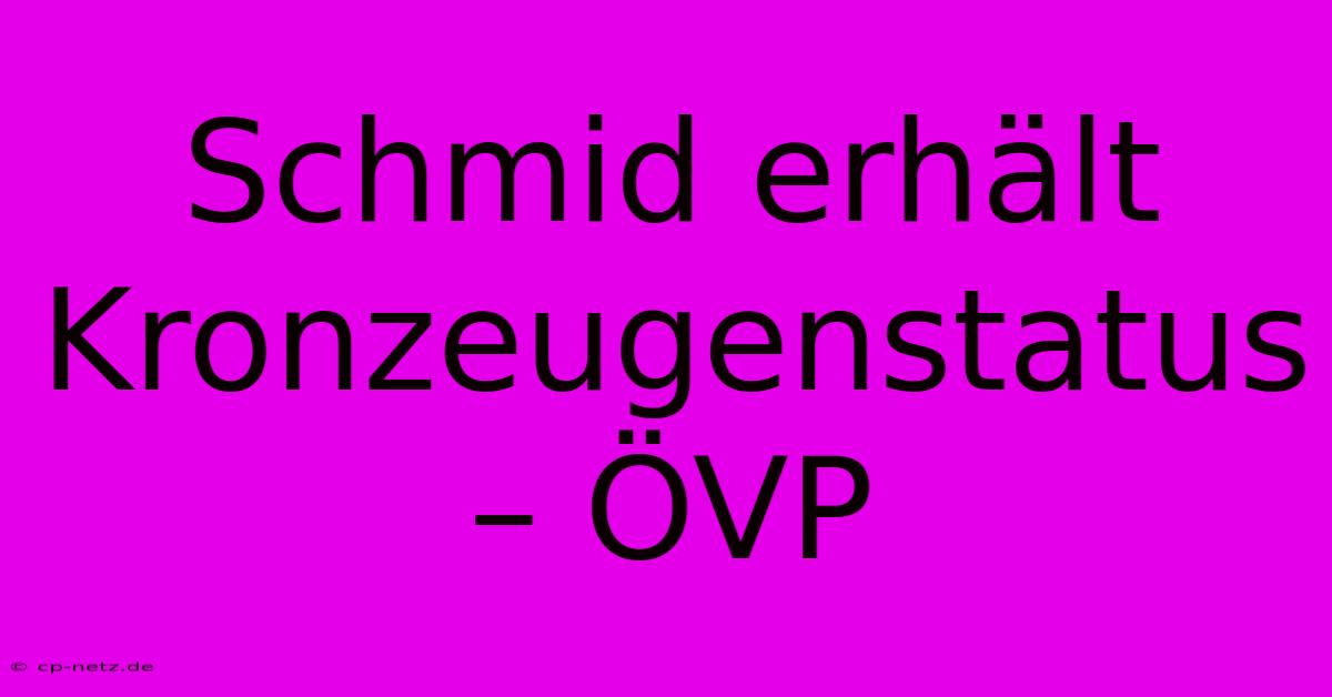 Schmid Erhält Kronzeugenstatus – ÖVP