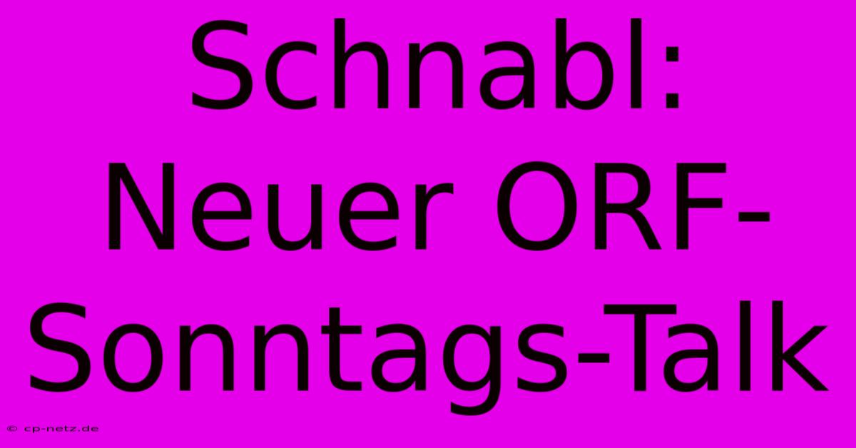 Schnabl: Neuer ORF-Sonntags-Talk