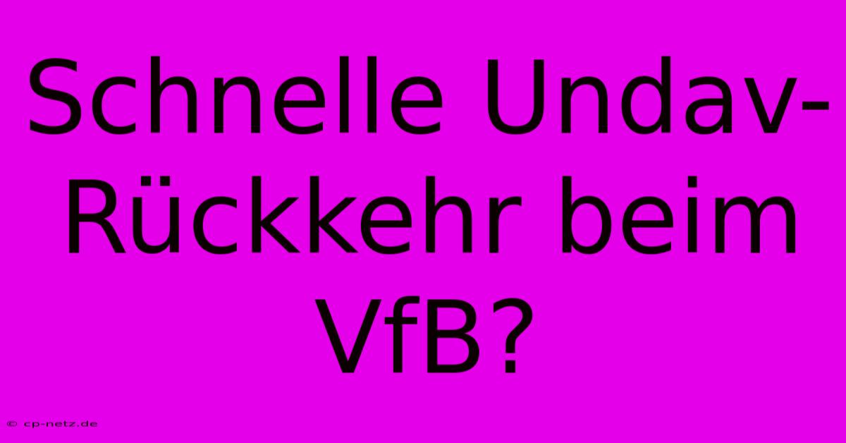 Schnelle Undav-Rückkehr Beim VfB?