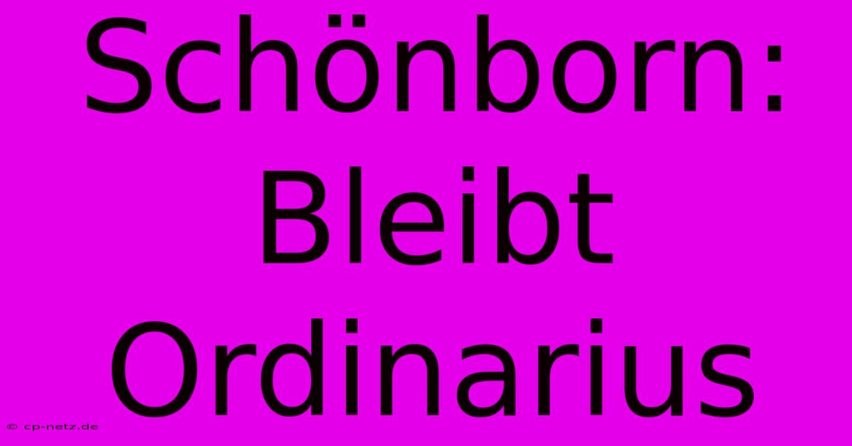 Schönborn: Bleibt Ordinarius