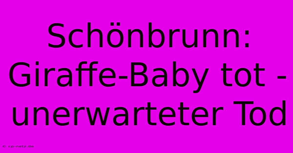 Schönbrunn: Giraffe-Baby Tot - Unerwarteter Tod