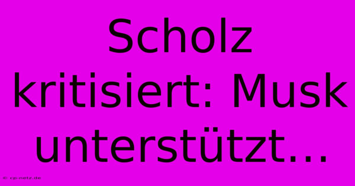 Scholz Kritisiert: Musk Unterstützt…