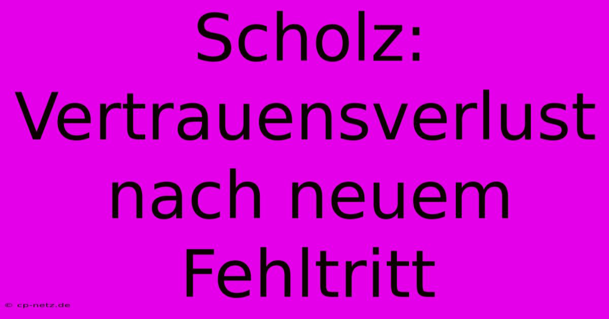 Scholz: Vertrauensverlust Nach Neuem Fehltritt