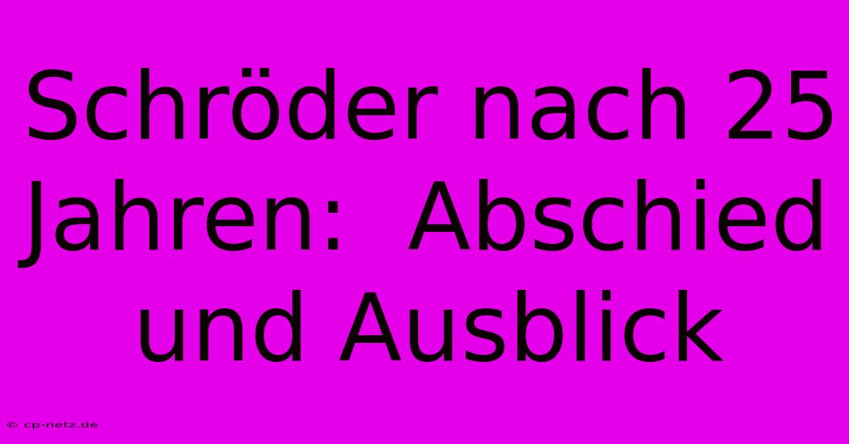 Schröder Nach 25 Jahren:  Abschied Und Ausblick