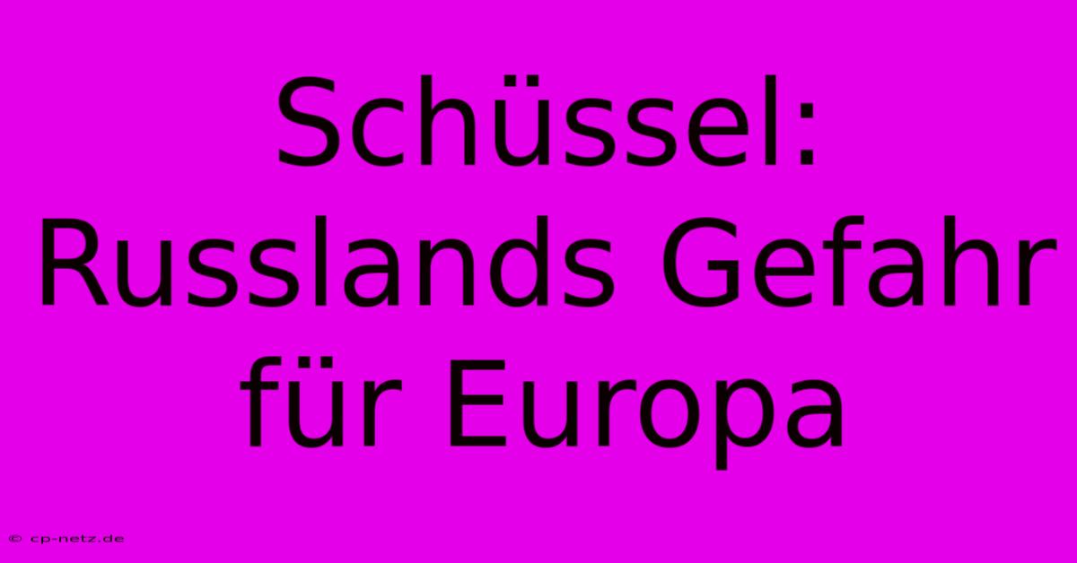 Schüssel: Russlands Gefahr Für Europa