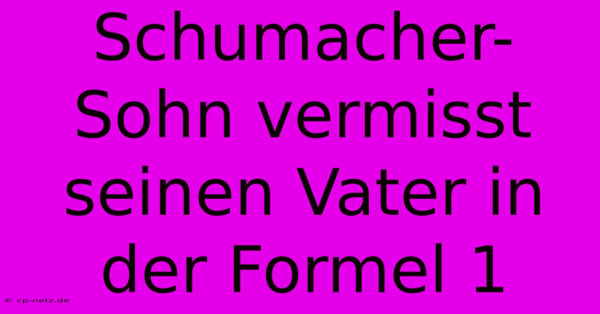 Schumacher-Sohn Vermisst Seinen Vater In Der Formel 1