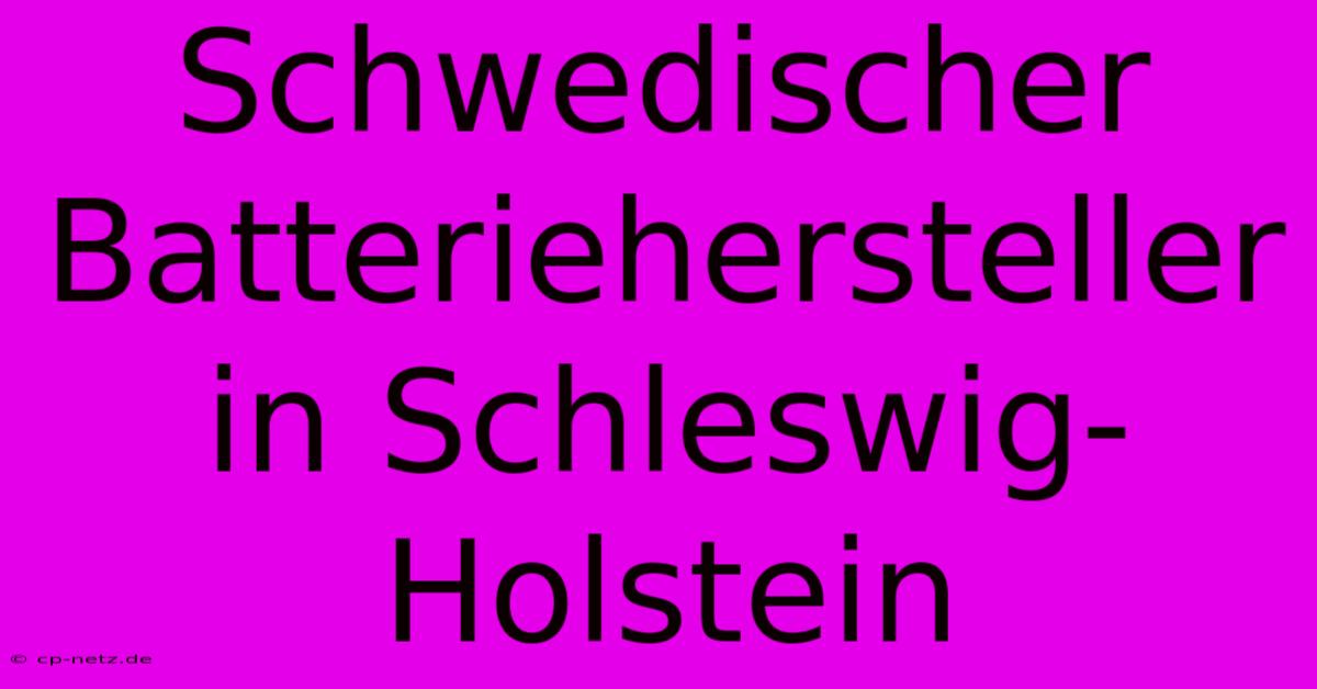 Schwedischer Batteriehersteller In Schleswig-Holstein