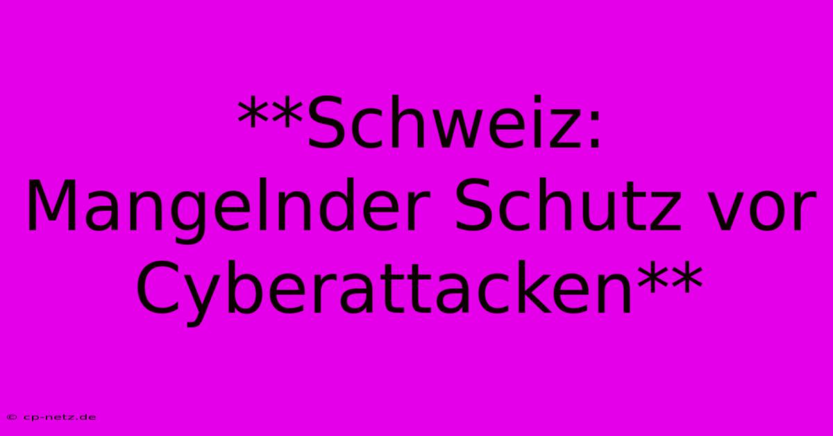 **Schweiz:  Mangelnder Schutz Vor Cyberattacken**