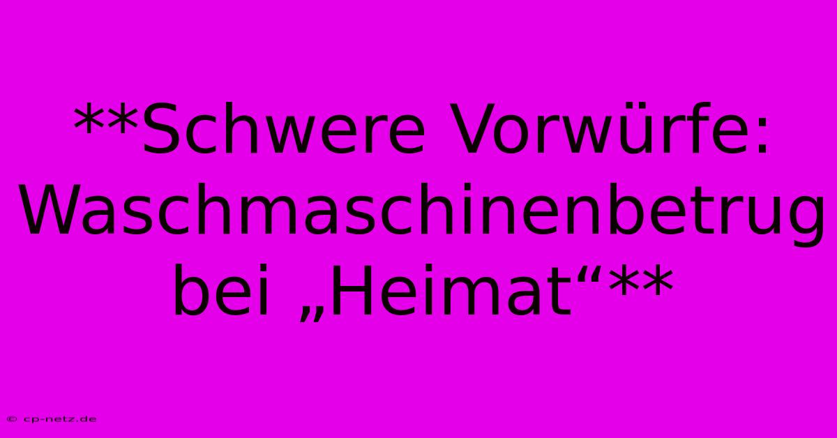 **Schwere Vorwürfe: Waschmaschinenbetrug Bei „Heimat“**