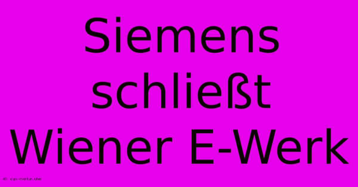 Siemens Schließt Wiener E-Werk