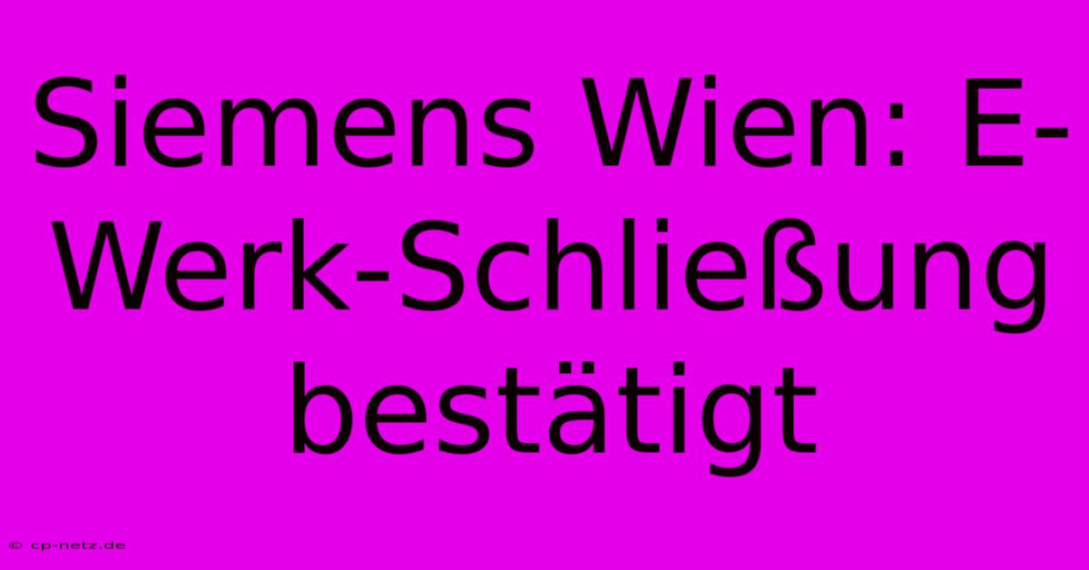 Siemens Wien: E-Werk-Schließung Bestätigt