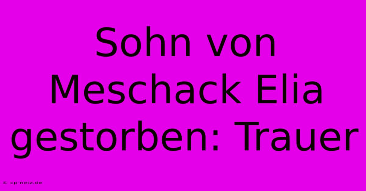 Sohn Von Meschack Elia Gestorben: Trauer