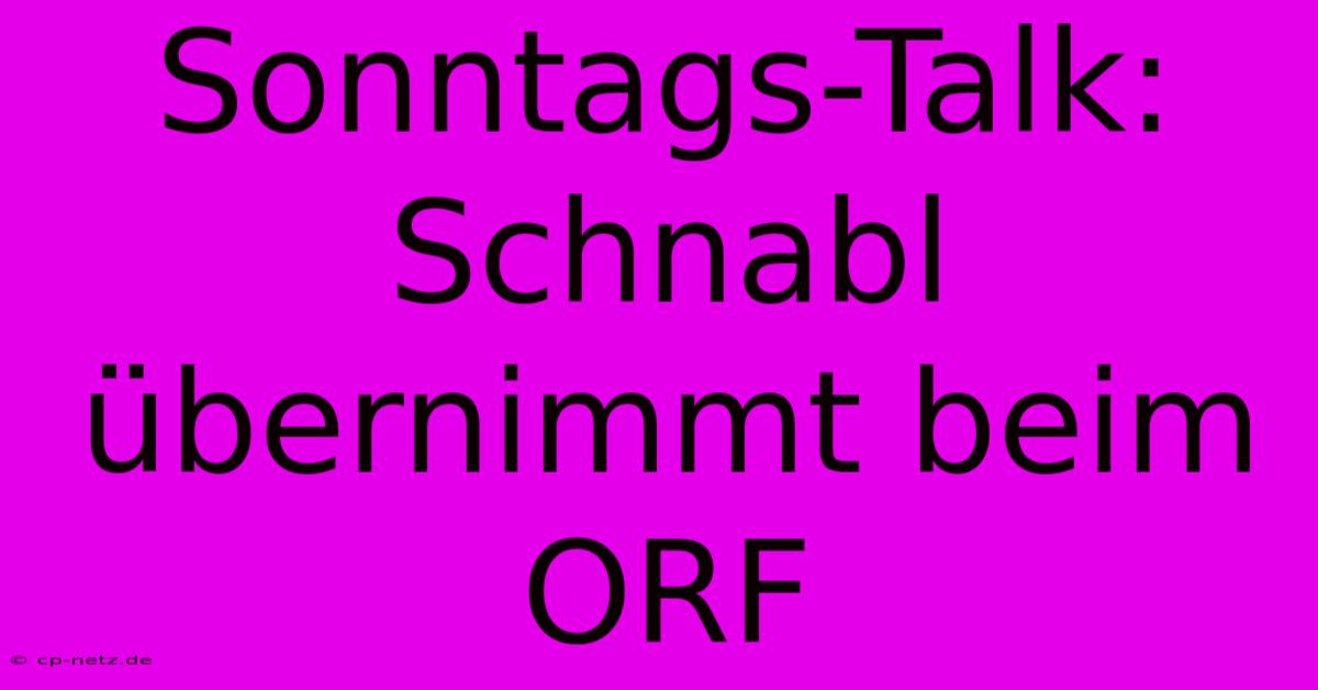 Sonntags-Talk: Schnabl Übernimmt Beim ORF