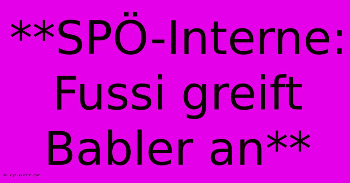 **SPÖ-Interne: Fussi Greift Babler An**