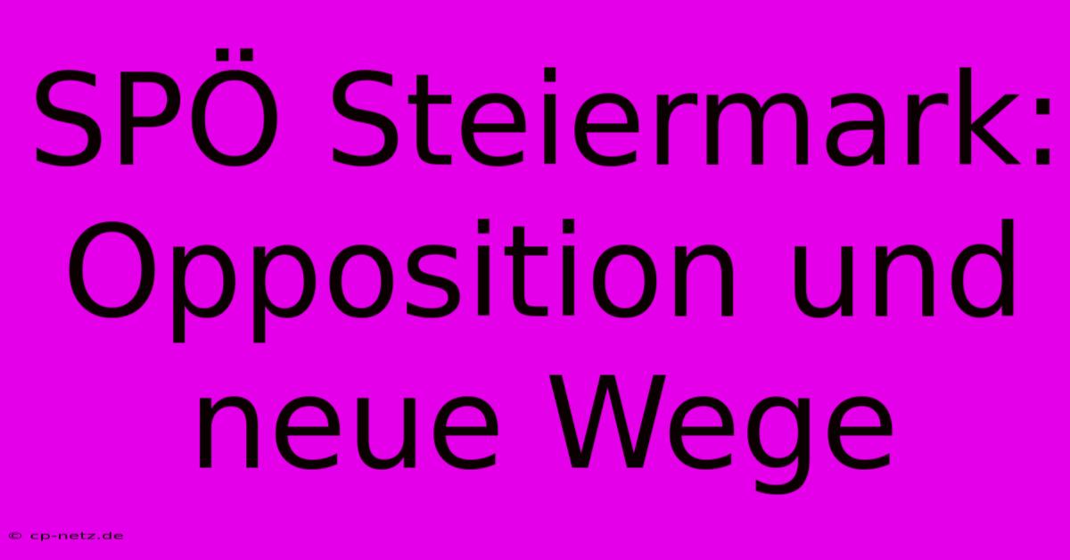 SPÖ Steiermark: Opposition Und Neue Wege