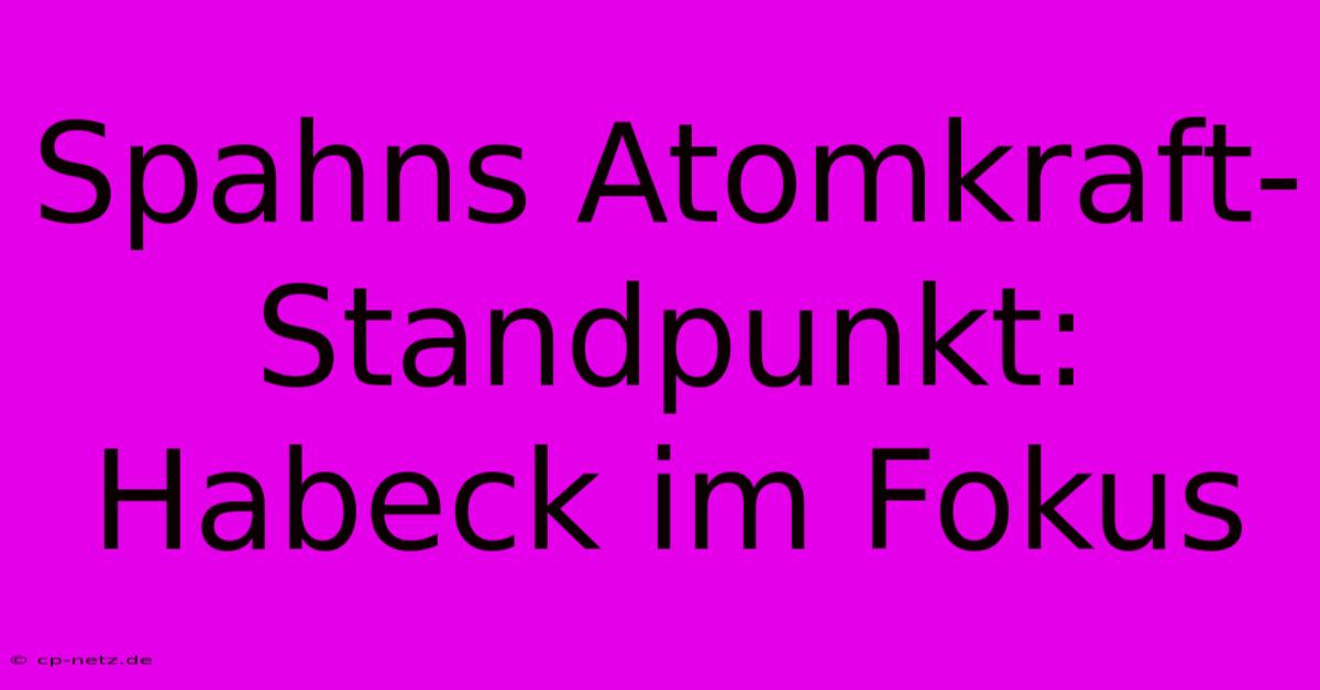 Spahns Atomkraft-Standpunkt: Habeck Im Fokus