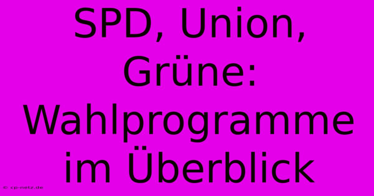 SPD, Union, Grüne:  Wahlprogramme Im Überblick