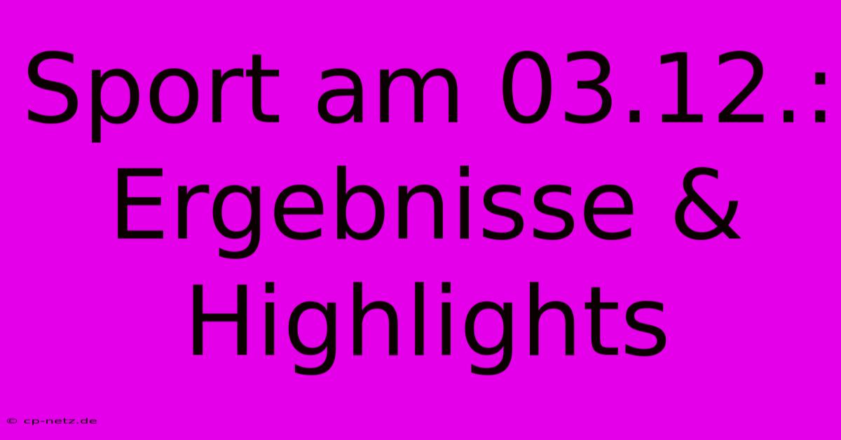 Sport Am 03.12.: Ergebnisse & Highlights