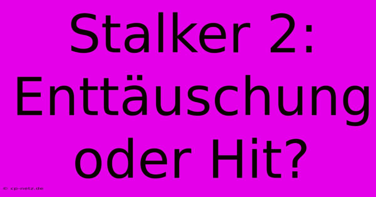 Stalker 2:  Enttäuschung Oder Hit?