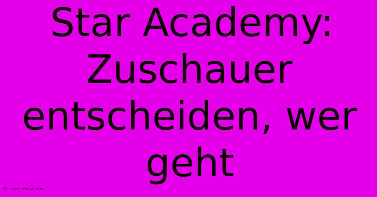 Star Academy: Zuschauer Entscheiden, Wer Geht