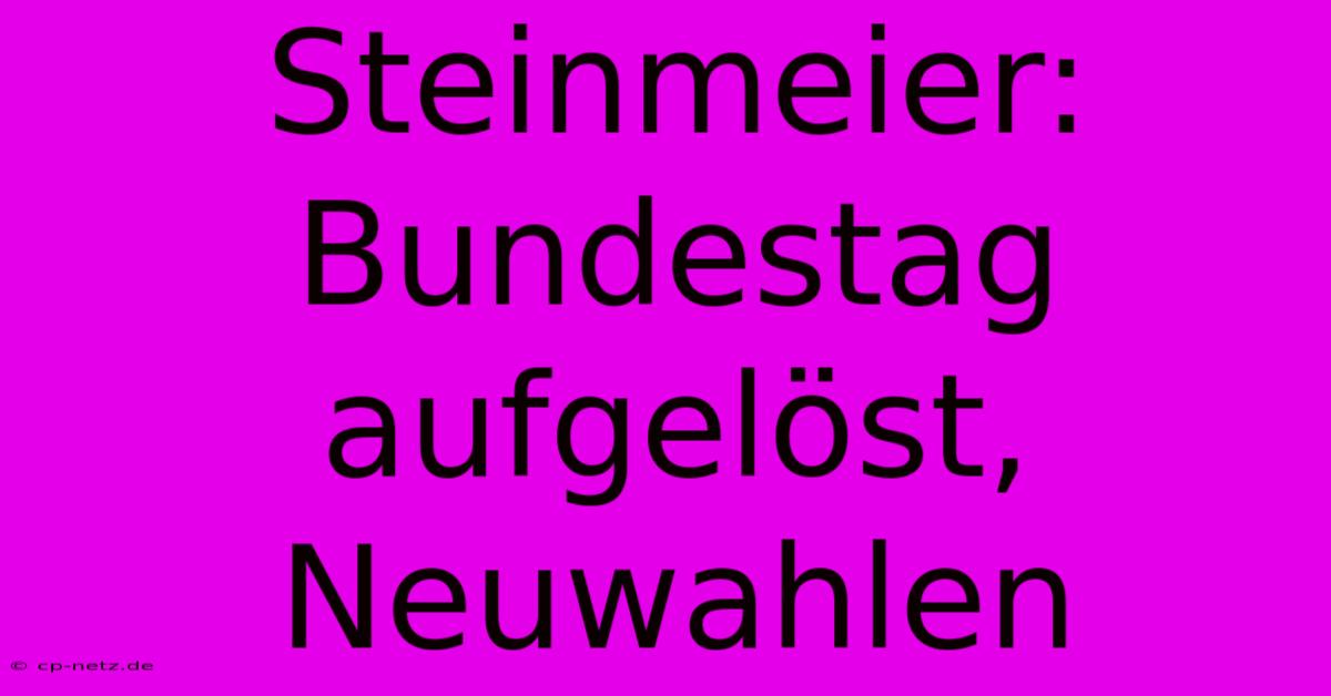 Steinmeier: Bundestag Aufgelöst, Neuwahlen