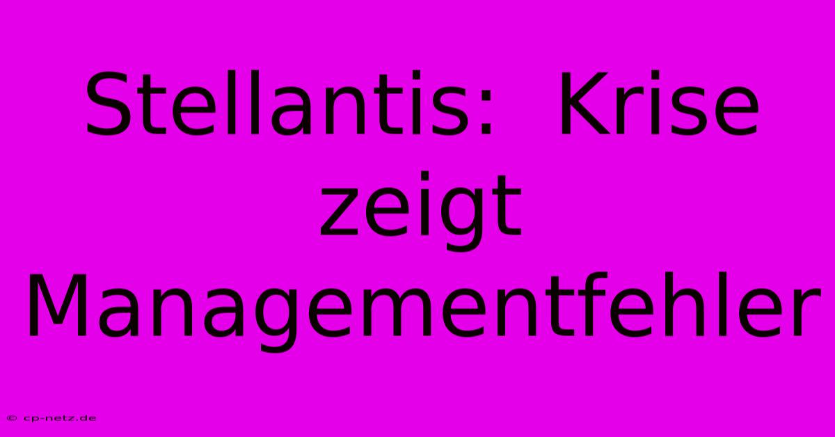 Stellantis:  Krise Zeigt Managementfehler